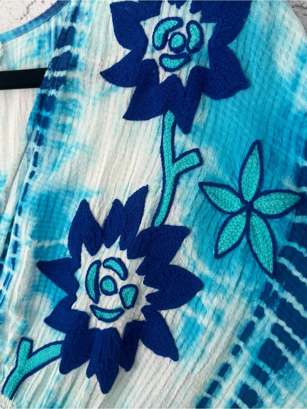 Ada Kamara Marina St Barth Daisy Dress Floral Embroidered Resort Blue Size S